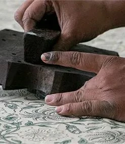 Bungalow DK Handmade Block Printed Cotton Cushion With Tassels 60x60cm - Kollam Fig