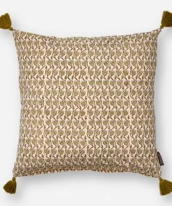 Bungalow DK Olive Lotus Patterned Tassel Cushion