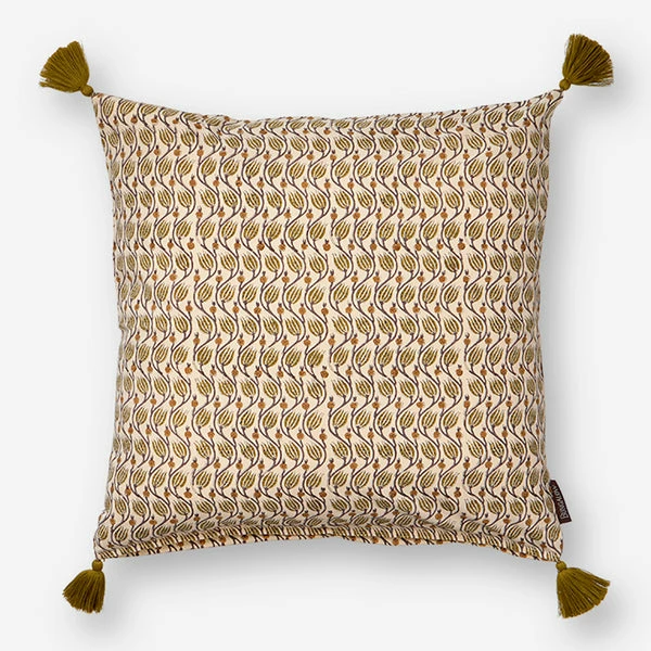 Bungalow DK Olive Lotus Patterned Tassel Cushion 3 Bungalow DK Olive Lotus Patterned Tassel Cushion